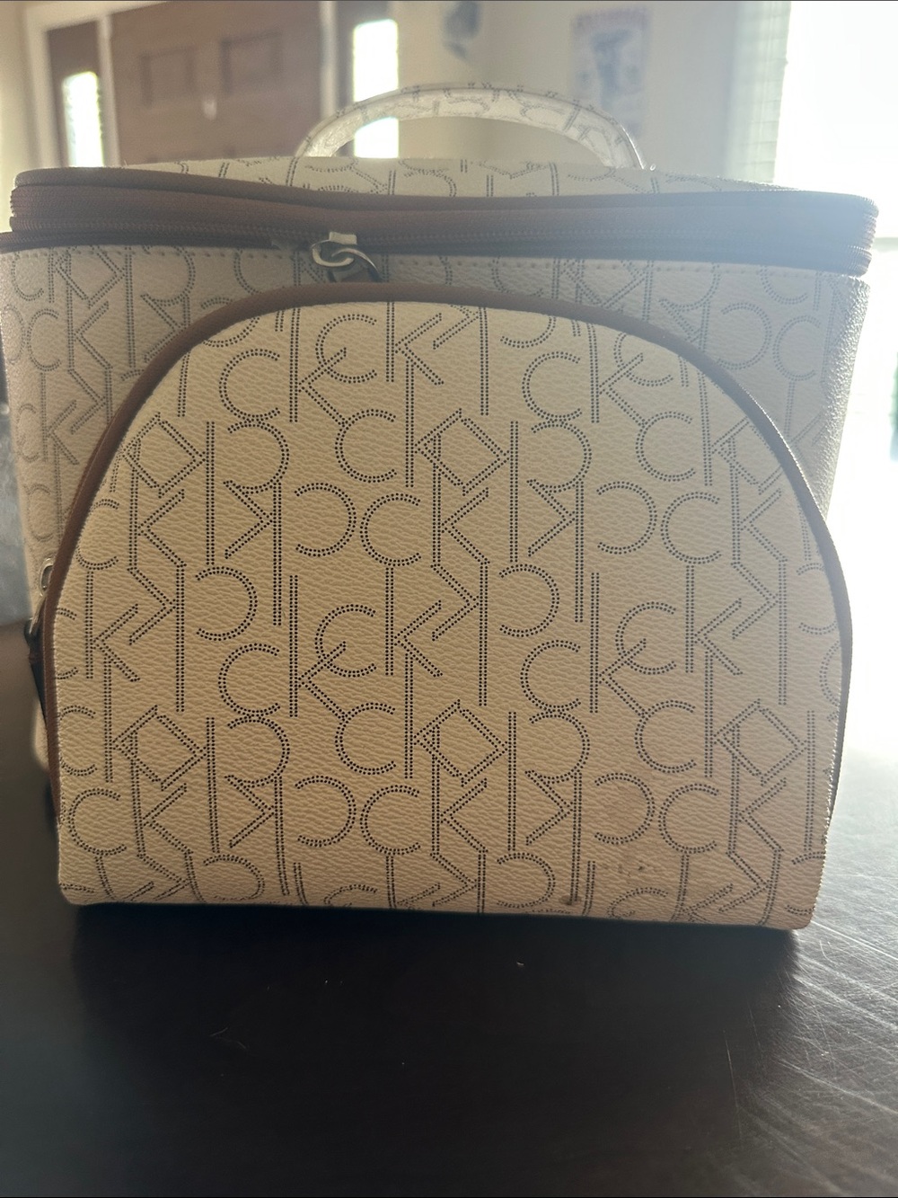Calvin Klein Beige and Brown Monogram Cosmetic Case Set